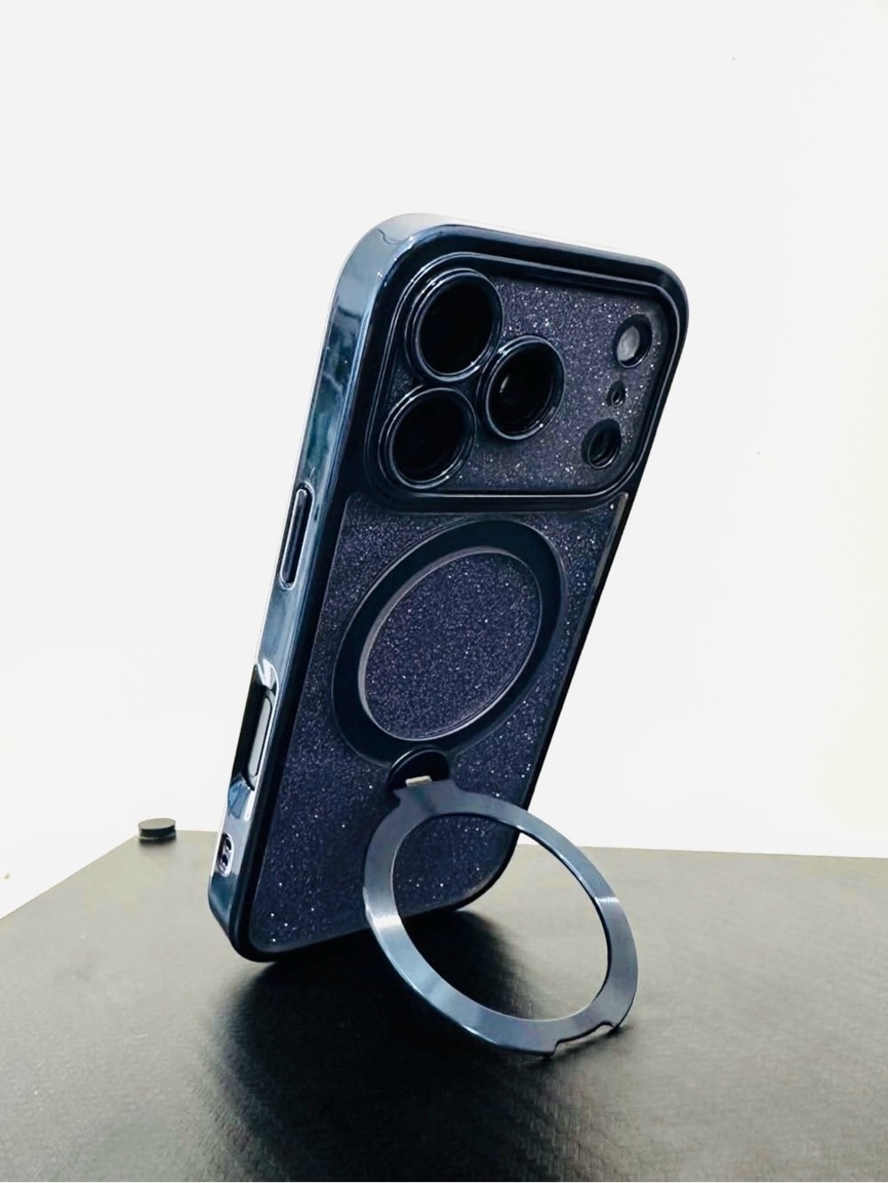 Premium Blue Glitter Phone Case with Kickstand Ring iPhone 17 Pro Case